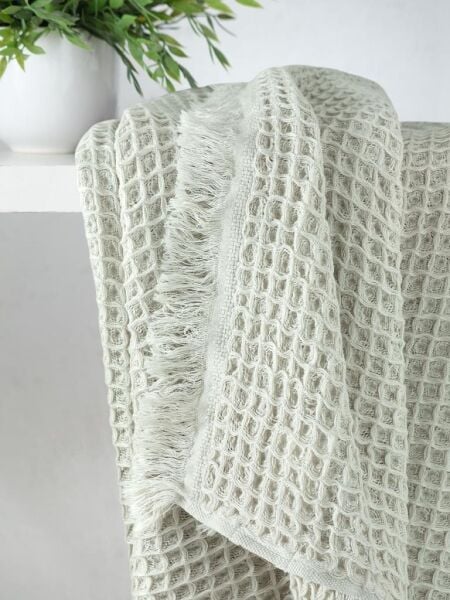 Gofre Dokulu Pamuk Havlu Takımı Yumuşak ve Hızlı Kuruyan 70x140 Yeşil - 70 X 140