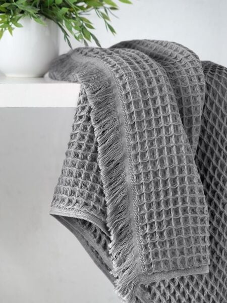 Gofre Dokulu Pamuk Havlu Takımı Yumuşak ve Hızlı Kuruyan 70x140 70 X 140 - Koyu Gri